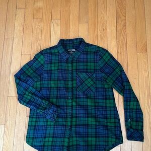 Kyodan Green and Blue Plaid Women's Button Down Shirt